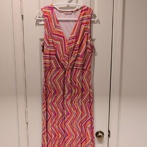 Soft Surroundings Vibrant Pink, Yellow, And Orange Chevron Dress